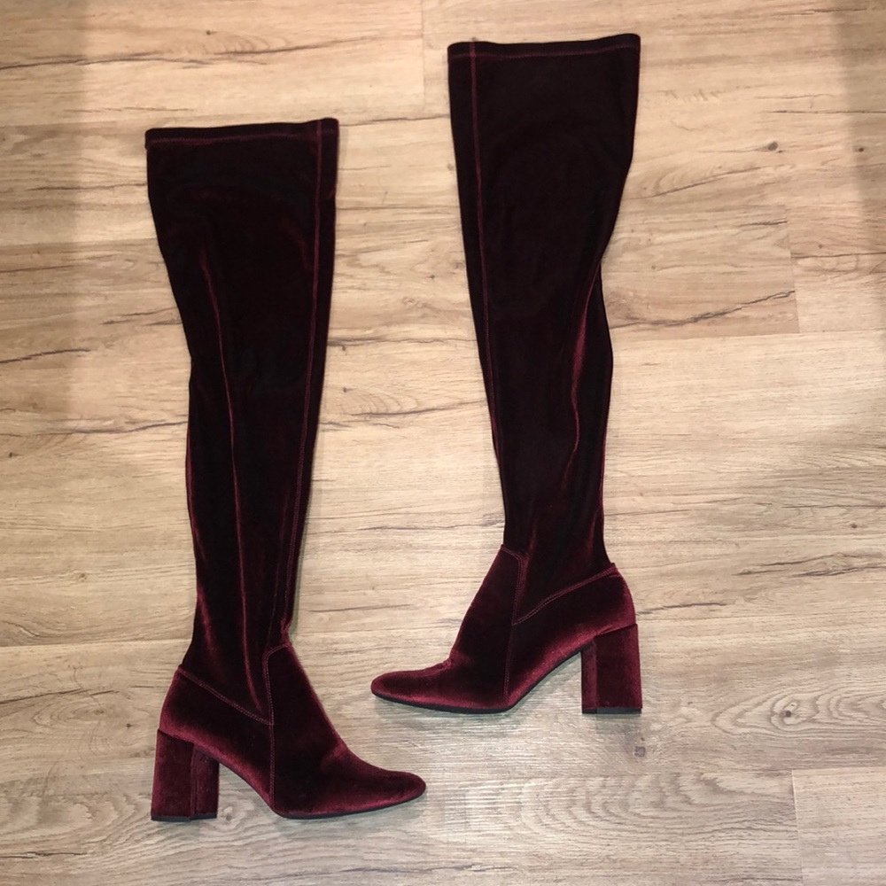Jeffrey Campbell Ruby Red Velour thigh boots Sz 9